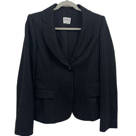 Armani Collezioni Womens Blazer Size 8 Pinstripe 1-Button Wool Blend Bow Back - Picture 1 of 9